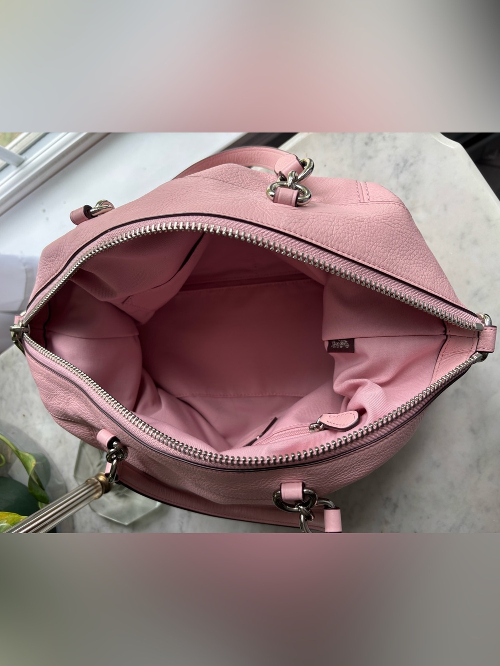 Coach Pink Pebbled Leather Satchel with Detachable Strap - Picture 7 of 11